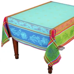 Table Linens 62x 78" Rectangular Cezanne Blue Jacquard Tablecloth By L'Ensoleillade