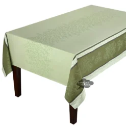 62x98" Rectangular Olive Green French Jacquard Double Border Tablecloth By L'Ensoleillade Table Linens