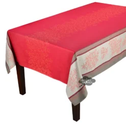 Table Linens 62x120" Rectangular Olive Red Double Border French Jacquard Tablecloth By L'Ensoleillade