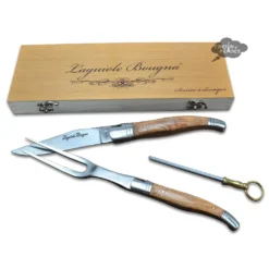 Laguiole Bougna Laguiole Carving Set And Honing Steel With Olive Wood Handles By Bougna