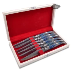 Laguiole Bougna Laguiole DeLuxe Table Knives Set Of 6 - Blue Stained Rosewood Handles By Bougna Kitchen