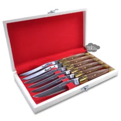 Laguiole Bougna Kitchen Laguiole DeLuxe Table Knives Set Of 6 - Rosewood Handles With Gold-Tone Flower Inlay By Bougna