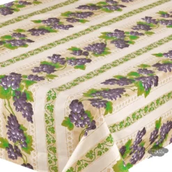 Le Cluny French Linens 60x96" Rectangular Grapes Cream Acrylic-Coated Cotton Provence Tablecloth By Le Cluny