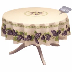 Le Cluny French Linens 70" Round Grapes Cream Acrylic-Coated Cotton Provence Tablecloth By Le Cluny Table Linens