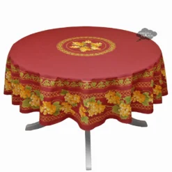 Le Cluny French Linens Table Linens 70" Round Grapes Red Acrylic-Coated Cotton Provence Tablecloth By Le Cluny