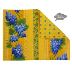 Le Cluny French Linens Table Linens Grapes Yellow Acrylic-Coated Cotton Reversible Placemat By Le Cluny