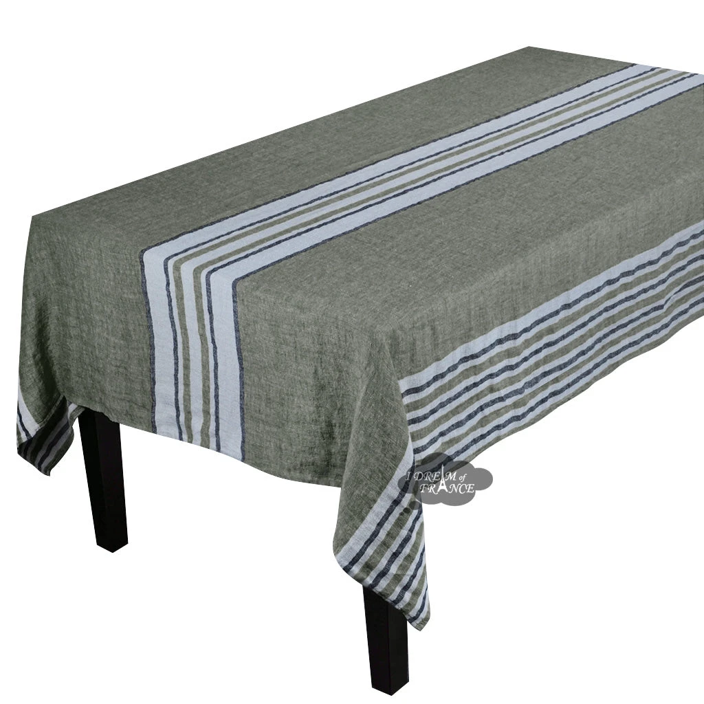 Harmony (now Haomy) Table Linens 62" Square Zonza Khaki French 100% Linen Tablecloth By Harmony
