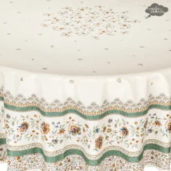 Table Linens 70" Round Beaucaire Cream & Green Acrylic-Coated Cotton Tablecloth By L'Ensoleillade