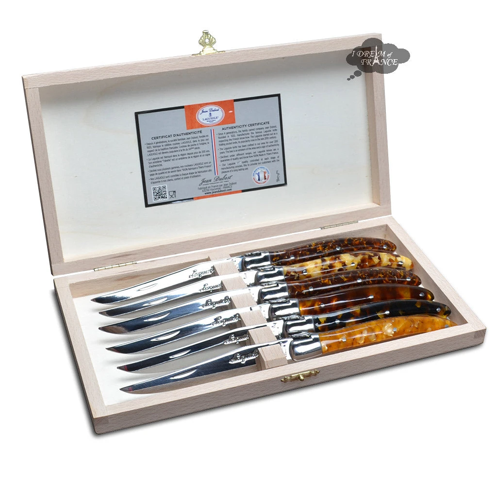 Kitchen Laguiole Jean Dubost DeLuxe Table Knives Set Of 6 - Faux Tortoiseshell