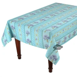 Le Cluny French Linens Table Linens 60x108" Rectangular Lavender Blue Acrylic-Coated Cotton Provence Tablecloth By Le Cluny
