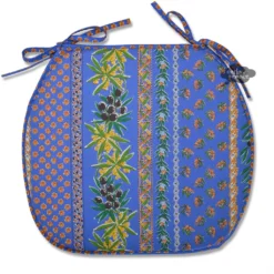 Le Cluny French Linens Table Linens Olives Blue Acrylic-Coated Cotton French Style Chair Pad By Le Cluny