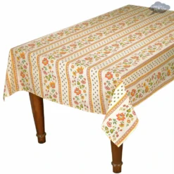 Le Cluny French Linens 60x132" Rectangular Fayence Cream Acrylic-Coated Cotton Provence Tablecloth By Le Cluny Table Linens