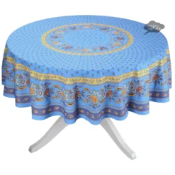 Le Cluny French Linens Table Linens 70" Round Lisa Blue French Country Tablecloths By Le Cluny