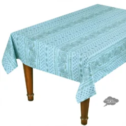 Le Cluny French Linens 60x108" Rectangular Lisa Turquoise Acrylic-Coated Cotton Provence Tablecloth By Le Cluny Table Linens