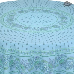 Le Cluny French Linens Table Linens 70" Round Lisa Turquoise Cotton Coated Provence Tablecloth By Le Cluny