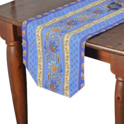 Le Cluny French Linens Table Linens 16x72" Lisa Blue Acrylic-Coated Cotton Provence Table Runner By Le Cluny