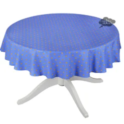 Le Cluny French Linens 60" Round Grapes Blue All-Over Acrylic-Coated Cotton Provence Tablecloth By Le Cluny Table Linens