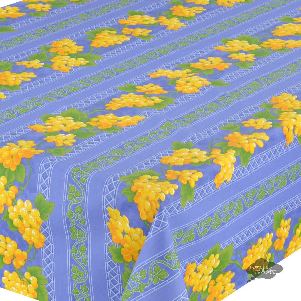 Le Cluny French Linens Table Linens 60x108" Rectangular Grapes Blue Acrylic-Coated Cotton Provence Tablecloth By Le Cluny