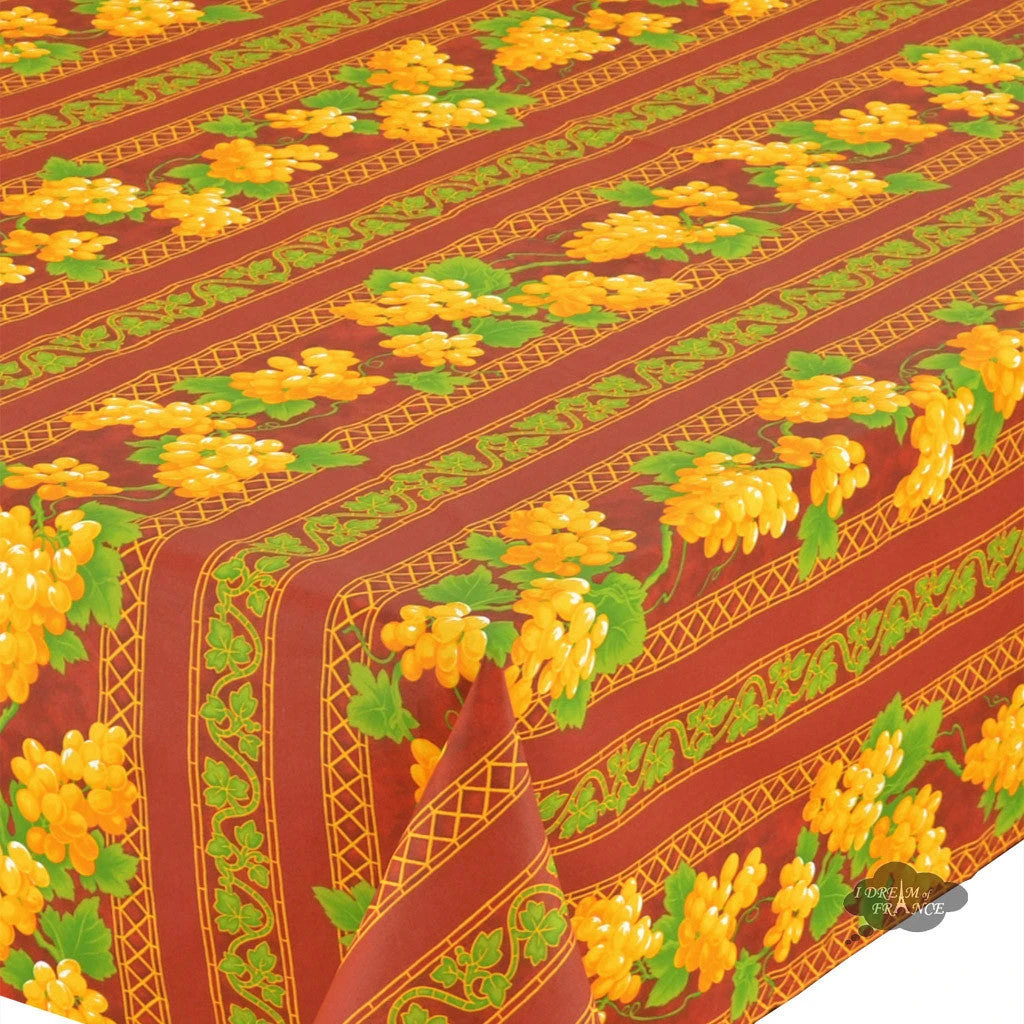 Le Cluny French Linens 60x96" Rectangular Grapes Red Acrylic-Coated Cotton Provence Tablecloth By Le Cluny Table Linens