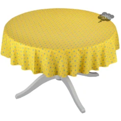 Le Cluny French Linens Table Linens 60" Round Grapes Yellow All-Over Acrylic-Coated Cotton Provence Tablecloth By Le Cluny