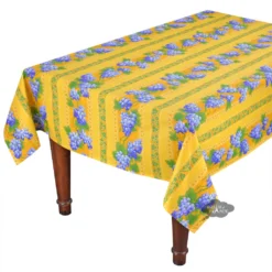Le Cluny French Linens 60x84" Rectangular Grapes Yellow Acrylic-Coated Cotton Provence Tablecloth By Le Cluny