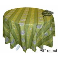 Le Cluny French Linens Table Linens 90" Round Lavender Green Acrylic-Coated Cotton Provence Tablecloth By Le Cluny