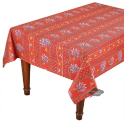 Le Cluny French Linens Table Linens 60x84" Rectangular Lavender Red Acrylic-Coated Cotton Provence Tablecloth By Le Cluny