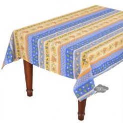 Le Cluny French Linens Table Linens 60x132" Rectangular Monaco Blue & Yellow Acrylic-Coated Cotton Provence Tablecloth By Le Cluny