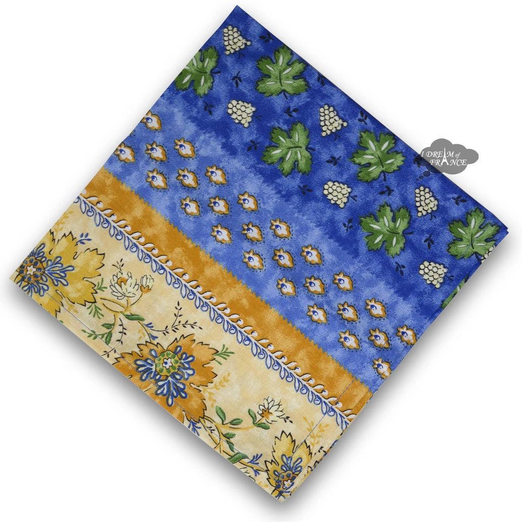 Le Cluny French Linens Table Linens Monaco Blue & Yellow Full Pattern Provence Cotton Napkin By Le Cluny