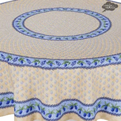 Le Cluny French Linens 70" Round Monaco Beige & Blue Provence Tablecloth By Le Cluny Table Linens