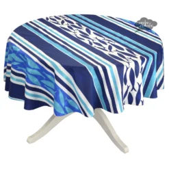 Le Cluny French Linens 70" Round Fishy Fish Acrylic-Coated Cotton French Tablecloth By Le Cluny