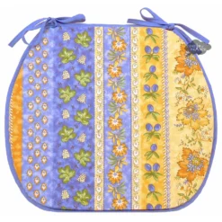 Le Cluny French Linens Table Linens Monaco Blue & Yellow Acrylic-Coated Cotton French Style Chair Pad By Le Cluny