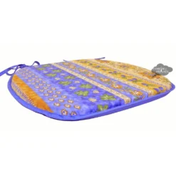 Le Cluny French Linens Table Linens Monaco Blue & Yellow Acrylic-Coated Cotton French Style Chair Pad By Le Cluny