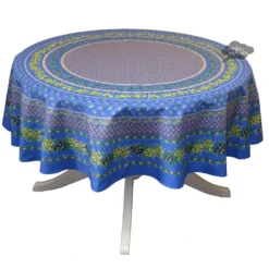 Le Cluny French Linens 70" Round Olives Blue Provence Tablecloth By Le Cluny Table Linens