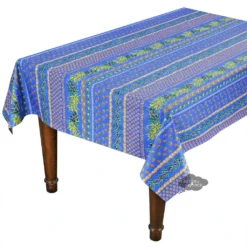 Le Cluny French Linens 58" Square Olives Blue Acrylic-Coated Cotton Provence Tablecloth By Le Cluny
