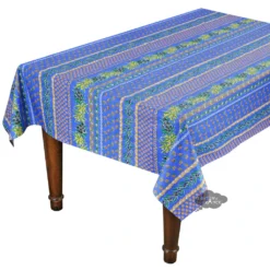 Le Cluny French Linens Table Linens 60x108" Rectangular Olives Blue Acrylic-Coated Cotton Provence Tablecloth By Le Cluny