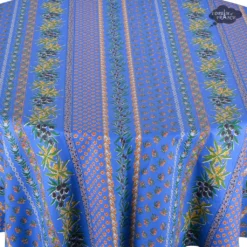 Le Cluny French Linens Table Linens 70" Round Olives Blue Striped Acrylic-Coated Cotton Provence Tablecloth By Le Cluny