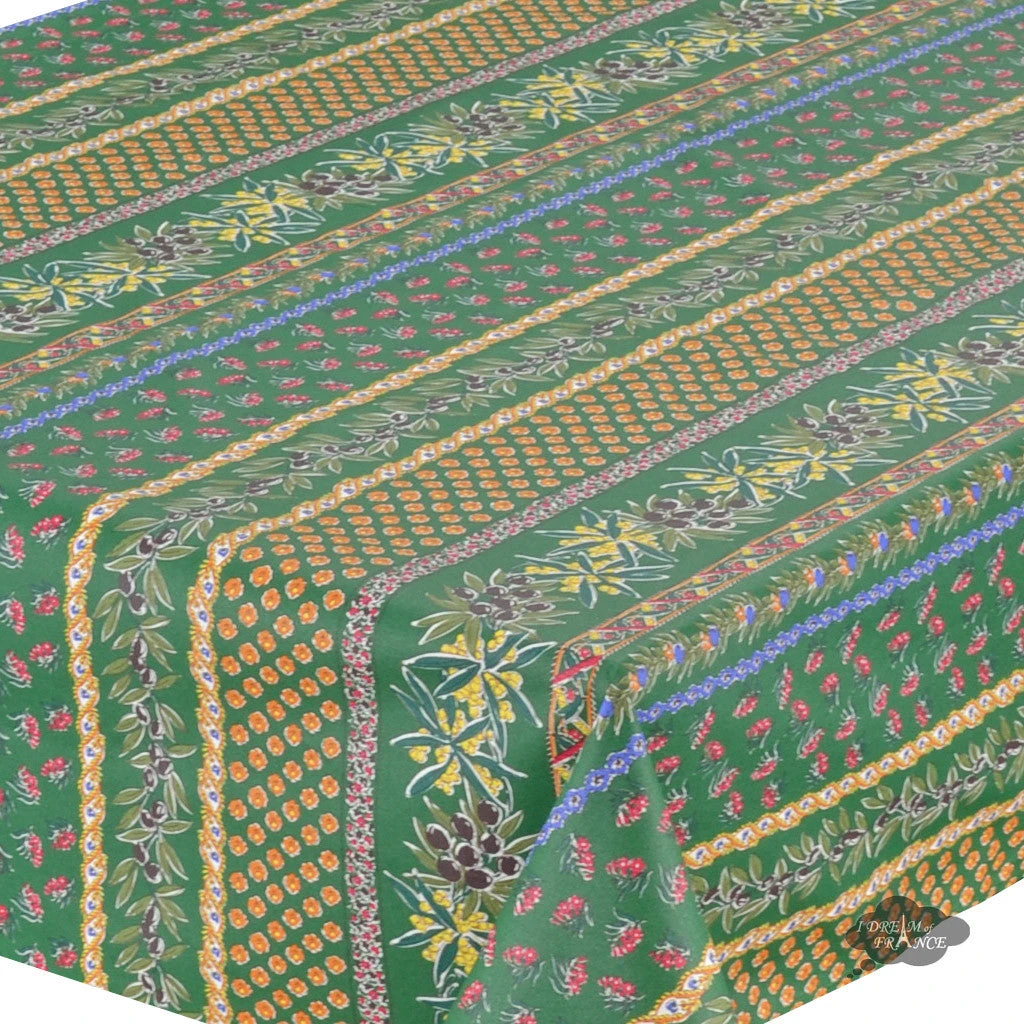 Le Cluny French Linens 60x84" Rectangular Olives Green Acrylic-Coated Cotton Provence Tablecloth By Le Cluny