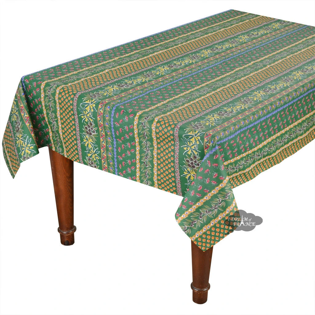 Le Cluny French Linens Table Linens 52x72" Rectangular Olives Green Acrylic-Coated Cotton Provence Tablecloth By Le Cluny