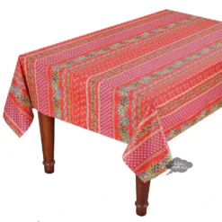 Le Cluny French Linens Table Linens 58" Square Olives Red Acrylic-Coated Cotton Provence Tablecloth By Le Cluny