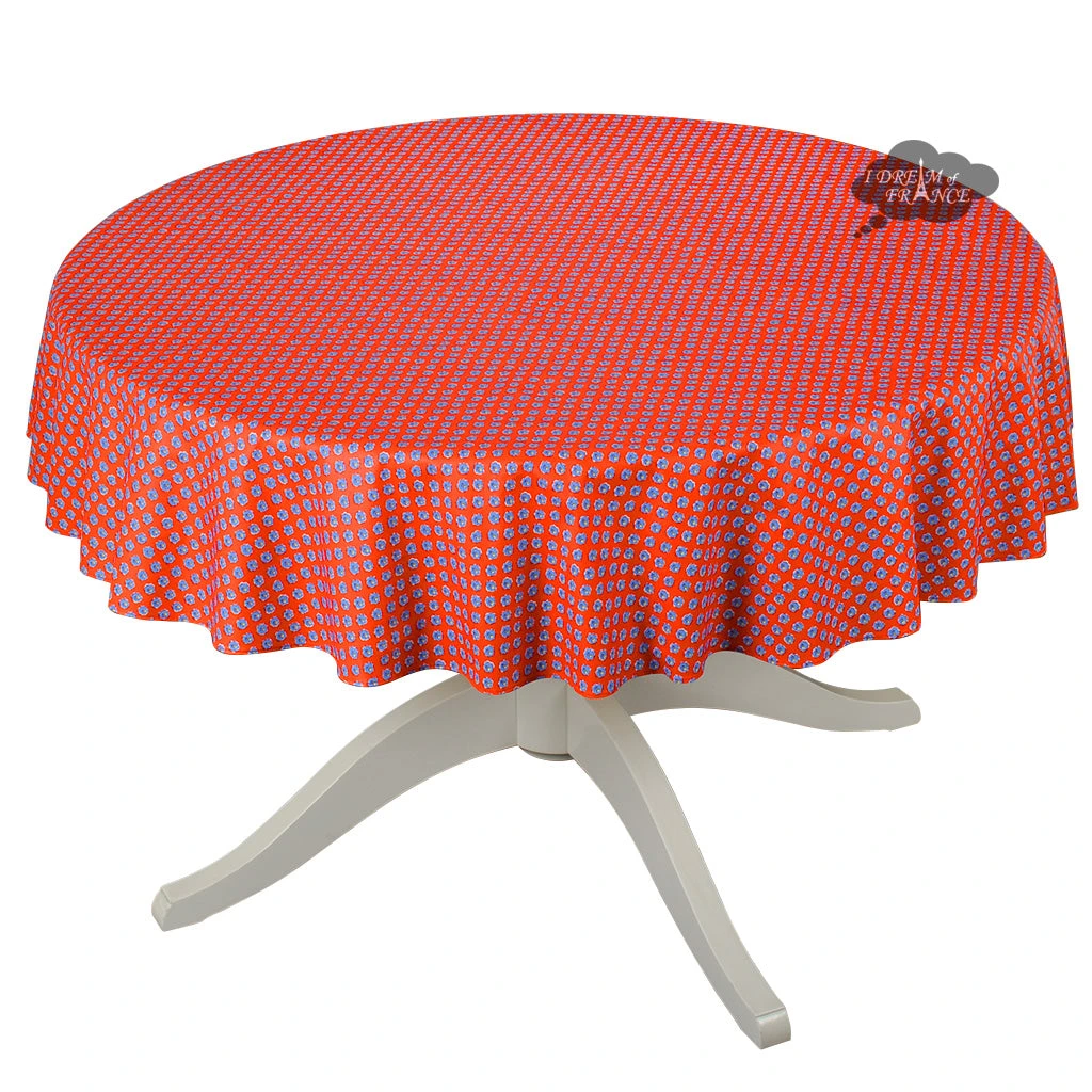 Le Cluny French Linens 60" Round Olives Red All-Over Acrylic-Coated Cotton Provence Tablecloth By Le Cluny
