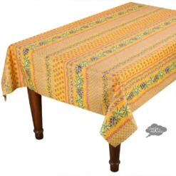 Le Cluny French Linens 60x132" Rectangular Olives Yellow Acrylic-Coated Cotton Provence Tablecloth By Le Cluny Table Linens