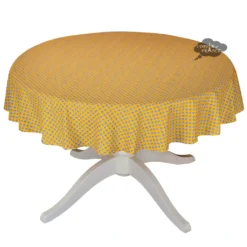 Le Cluny French Linens 60" Round Olives Yellow All-Over Acrylic-Coated Cotton Provence Tablecloth By Le Cluny