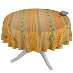 Le Cluny French Linens Table Linens 70" Round Olives Yellow Striped Acrylic-Coated Cotton Provence Tablecloth By Le Cluny