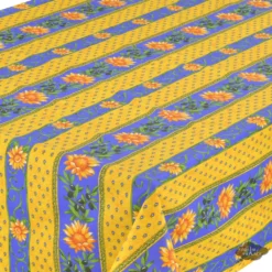 Le Cluny French Linens 60x108" Rectangular Sunflower Blue Acrylic-Coated Cotton Provence Tablecloth By Le Cluny Table Linens