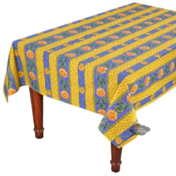 Le Cluny French Linens 60x120" Rectangular Sunflower Blue Acrylic-Coated Cotton Provence Tablecloth By Le Cluny