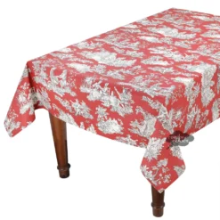 Le Cluny French Linens 60x132" Rectangular Villandry Red Toile Acrylic-Coated Cotton Tablecloth By Le Cluny