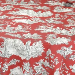 Le Cluny French Linens 60x84" Rectangular Villandry Red Toile Acrylic-Coated Cotton Tablecloth By Le Cluny