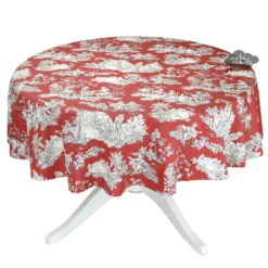 Le Cluny French Linens 70" Round Villandry Red Toile Acrylic-Coated Cotton French Tablecloth By Le Cluny Table Linens