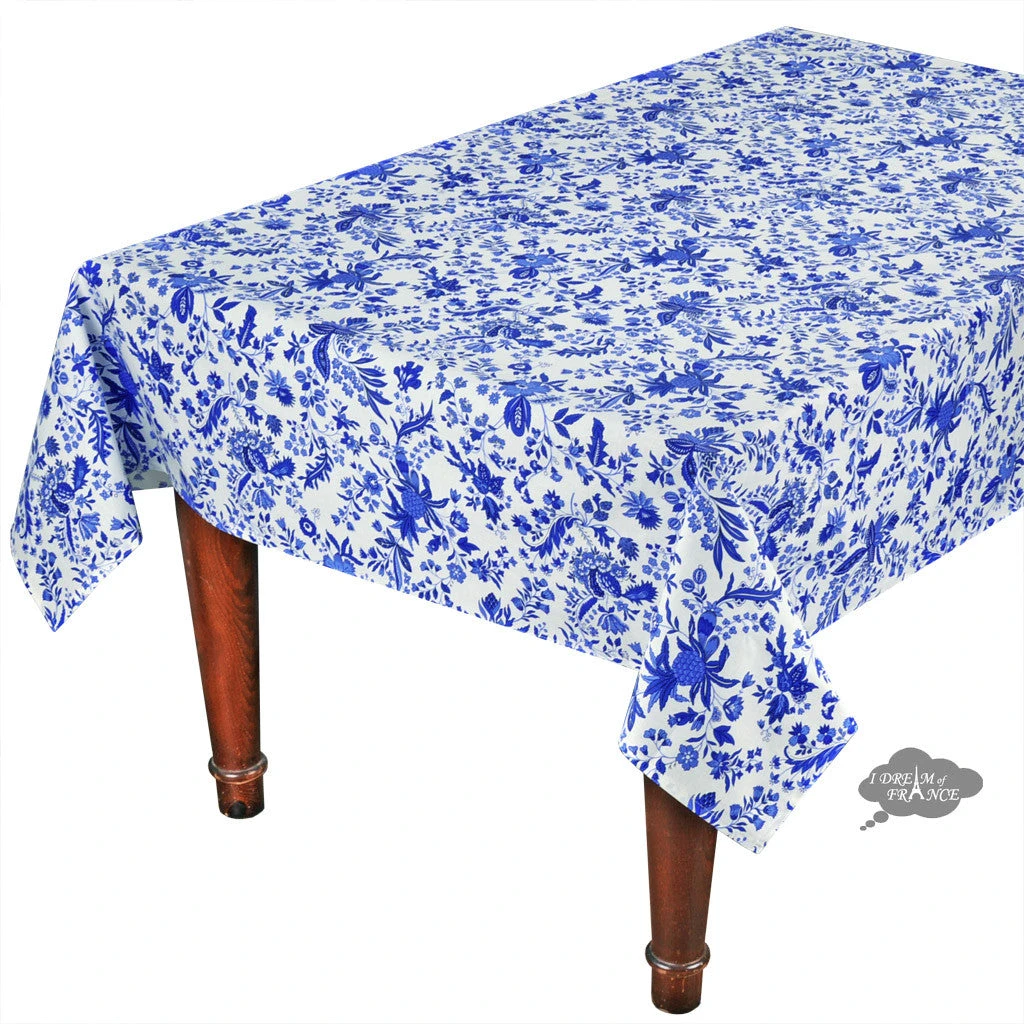 Le Cluny French Linens 52x72" Rectangular Versailles Blue Acrylic-Coated Cotton French Tablecloth By Le Cluny Table Linens